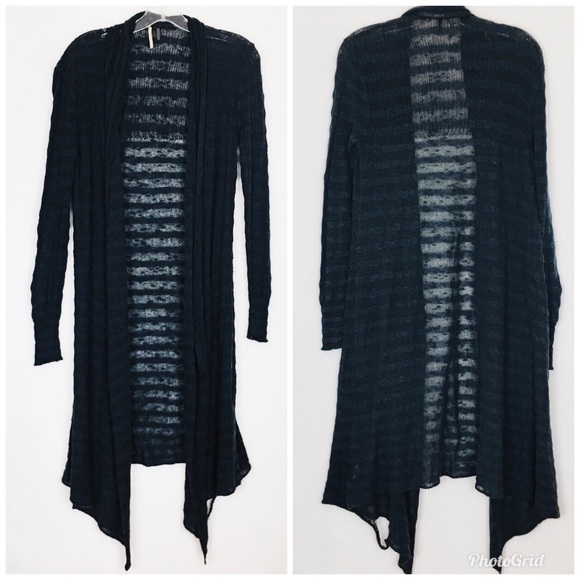 Free People Sweaters - Free People Blue Knit Semi Sheer Long Cardigan S